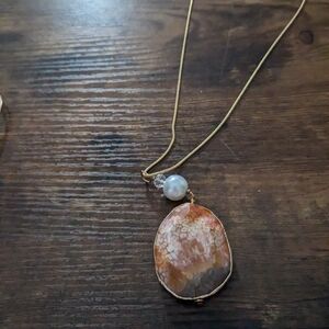 Gold plated stone necklace with 22 inch chain